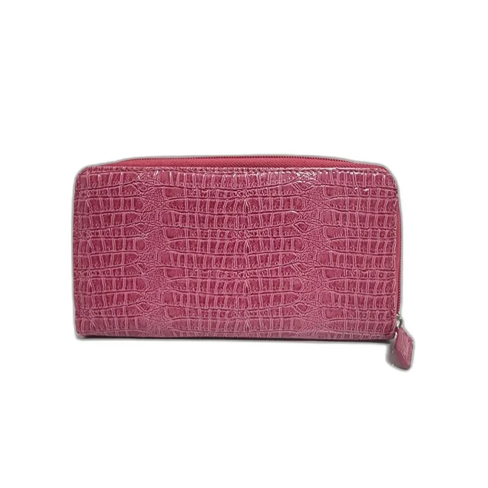 Kenneth Cole Unlisted Production Pink Croc Embossed Zip Around Wallet Clutch